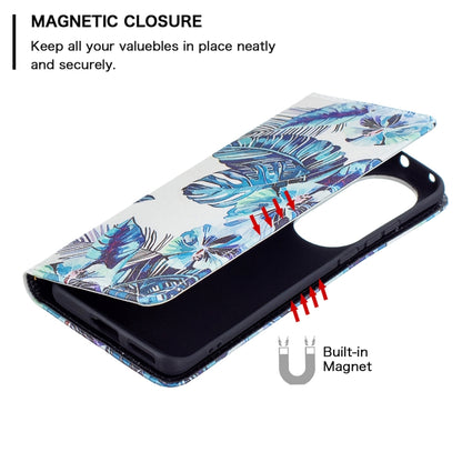 For Huawei P50 Pro Colored Drawing Pattern Invisible Magnetic Horizontal Flip PU Leather Case with Holder & Card Slots & Wallet(Blue Leaves) - Huawei Cases by buy2fix | Online Shopping UK | buy2fix