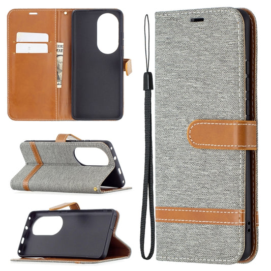For Huawei P50 Pro Color Matching Denim Texture Horizontal Flip Leather Case with Holder & Card Slots & Wallet & Lanyard(Grey) - Huawei Cases by buy2fix | Online Shopping UK | buy2fix