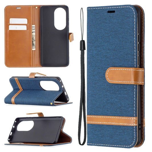 For Huawei P50 Pro Color Matching Denim Texture Horizontal Flip Leather Case with Holder & Card Slots & Wallet & Lanyard(Dark Blue) - Huawei Cases by buy2fix | Online Shopping UK | buy2fix