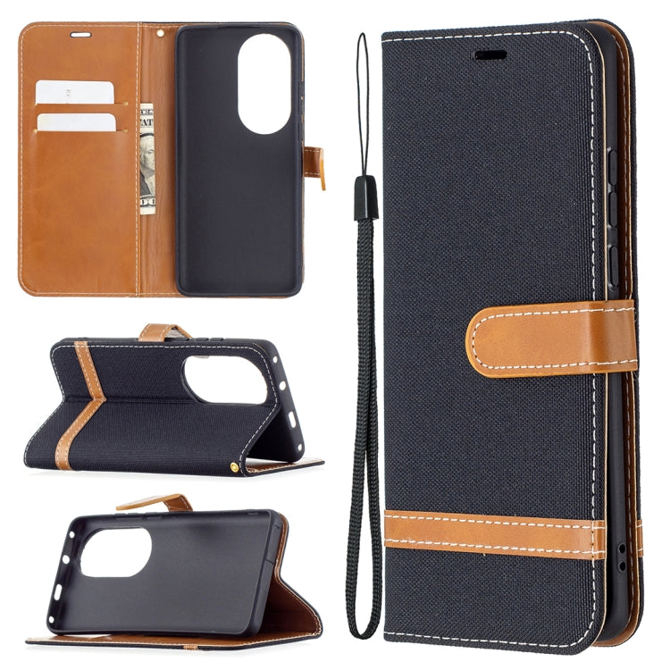 For Huawei P50 Pro Color Matching Denim Texture Horizontal Flip Leather Case with Holder & Card Slots & Wallet & Lanyard(Black) - Huawei Cases by buy2fix | Online Shopping UK | buy2fix