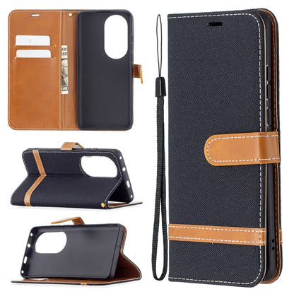 For Huawei P50 Pro Color Matching Denim Texture Horizontal Flip Leather Case with Holder & Card Slots & Wallet & Lanyard(Black) - Huawei Cases by buy2fix | Online Shopping UK | buy2fix