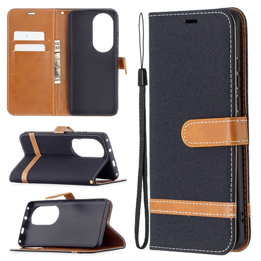 For Huawei P50 Pro Color Matching Denim Texture Horizontal Flip Leather Case with Holder & Card Slots & Wallet & Lanyard(Black) - Huawei Cases by buy2fix | Online Shopping UK | buy2fix