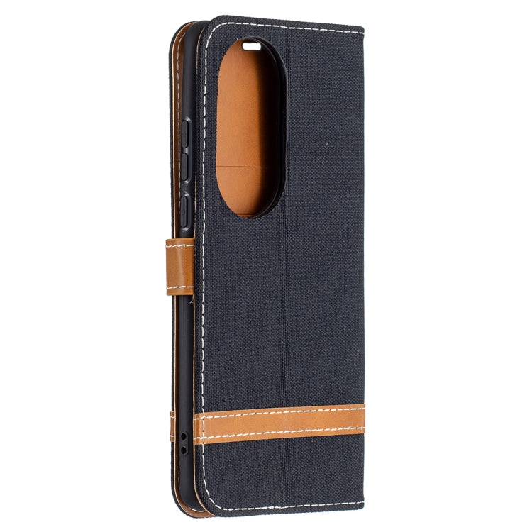 For Huawei P50 Pro Color Matching Denim Texture Horizontal Flip Leather Case with Holder & Card Slots & Wallet & Lanyard(Black) - Huawei Cases by buy2fix | Online Shopping UK | buy2fix