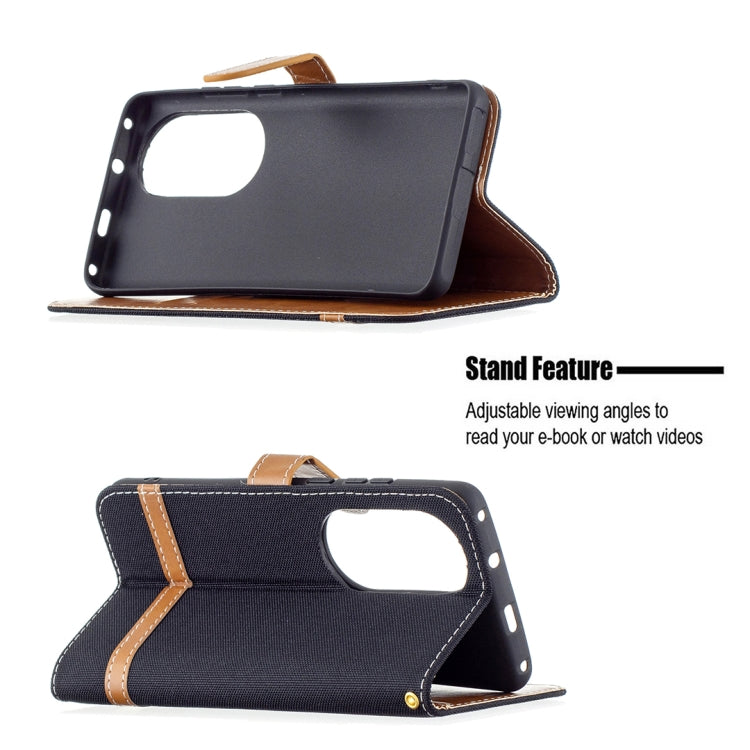 For Huawei P50 Pro Color Matching Denim Texture Horizontal Flip Leather Case with Holder & Card Slots & Wallet & Lanyard(Black) - Huawei Cases by buy2fix | Online Shopping UK | buy2fix