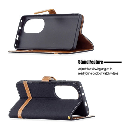 For Huawei P50 Pro Color Matching Denim Texture Horizontal Flip Leather Case with Holder & Card Slots & Wallet & Lanyard(Black) - Huawei Cases by buy2fix | Online Shopping UK | buy2fix