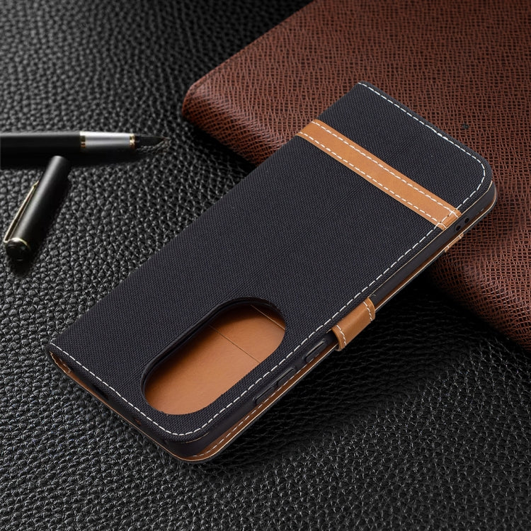 For Huawei P50 Pro Color Matching Denim Texture Horizontal Flip Leather Case with Holder & Card Slots & Wallet & Lanyard(Black) - Huawei Cases by buy2fix | Online Shopping UK | buy2fix