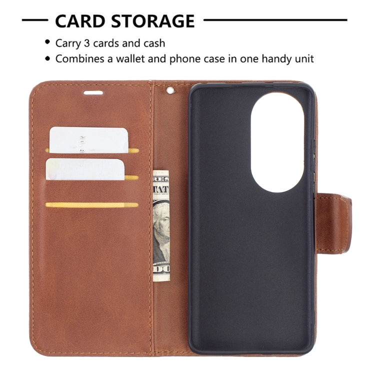 For Huawei P50 Pro Retro Lambskin Texture Pure Color Horizontal Flip PU Leather Case with Holder & Card Slots & Wallet & Lanyard(Brown) - Huawei Cases by buy2fix | Online Shopping UK | buy2fix