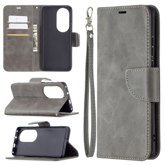 For Huawei P50 Pro Retro Lambskin Texture Pure Color Horizontal Flip PU Leather Case with Holder & Card Slots & Wallet & Lanyard(Grey) - Huawei Cases by buy2fix | Online Shopping UK | buy2fix