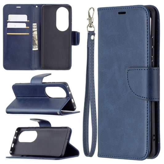For Huawei P50 Pro Retro Lambskin Texture Pure Color Horizontal Flip PU Leather Case with Holder & Card Slots & Wallet & Lanyard(Blue) - Huawei Cases by buy2fix | Online Shopping UK | buy2fix
