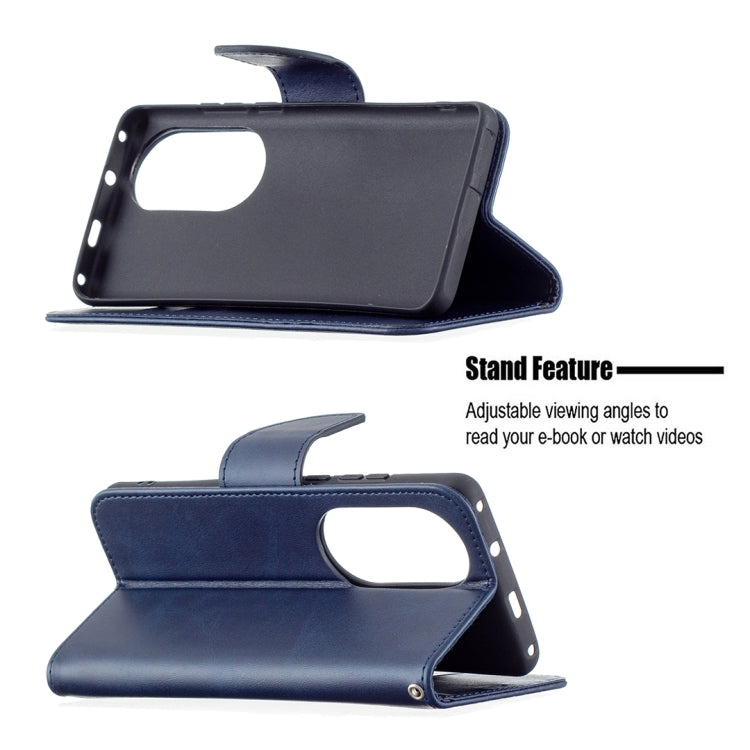 For Huawei P50 Pro Retro Lambskin Texture Pure Color Horizontal Flip PU Leather Case with Holder & Card Slots & Wallet & Lanyard(Blue) - Huawei Cases by buy2fix | Online Shopping UK | buy2fix