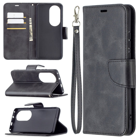 For Huawei P50 Pro Retro Lambskin Texture Pure Color Horizontal Flip PU Leather Case with Holder & Card Slots & Wallet & Lanyard(Black)