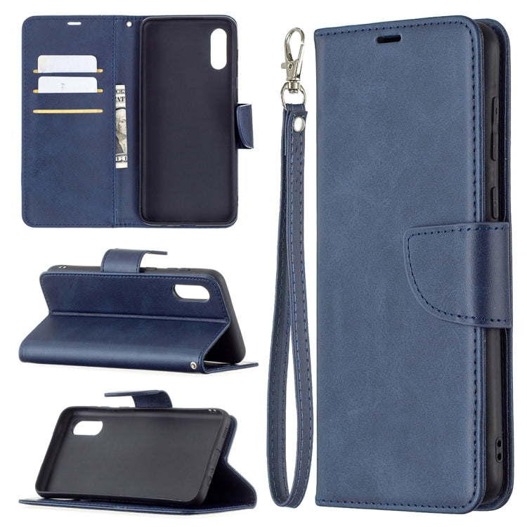 For Samsung Galaxy A02 Retro Lambskin Texture Pure Color Horizontal Flip PU Leather Case with Holder & Card Slots & Wallet & Lanyard(Blue) by buy2fix