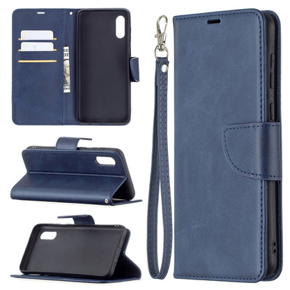 For Samsung Galaxy A02 Retro Lambskin Texture Pure Color Horizontal Flip PU Leather Case with Holder & Card Slots & Wallet & Lanyard(Blue) by buy2fix