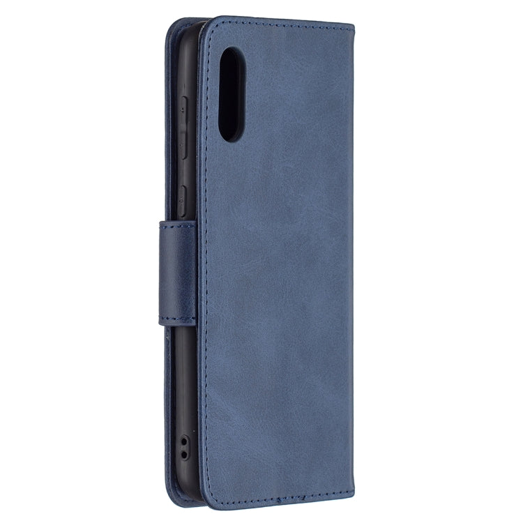 For Samsung Galaxy A02 Retro Lambskin Texture Pure Color Horizontal Flip PU Leather Case with Holder & Card Slots & Wallet & Lanyard(Blue) by buy2fix
