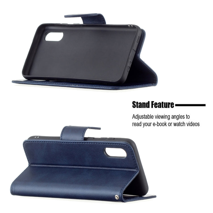 For Samsung Galaxy A02 Retro Lambskin Texture Pure Color Horizontal Flip PU Leather Case with Holder & Card Slots & Wallet & Lanyard(Blue) by buy2fix