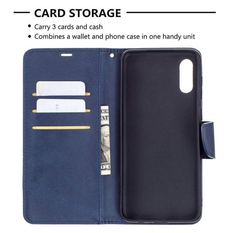 For Samsung Galaxy A02 Retro Lambskin Texture Pure Color Horizontal Flip PU Leather Case with Holder & Card Slots & Wallet & Lanyard(Blue) by buy2fix