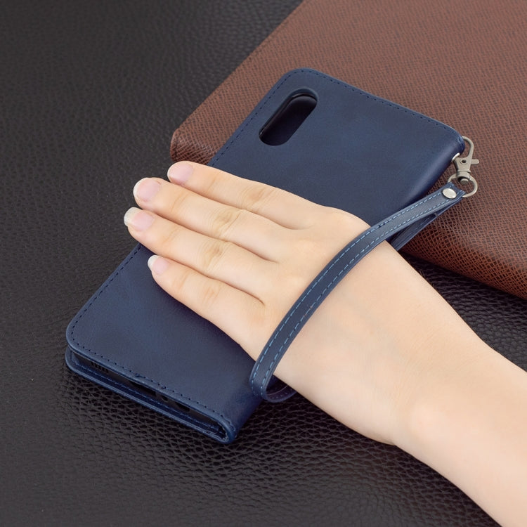 For Samsung Galaxy A02 Retro Lambskin Texture Pure Color Horizontal Flip PU Leather Case with Holder & Card Slots & Wallet & Lanyard(Blue) by buy2fix