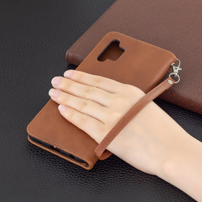 For Samsung Galaxy A32 4G Retro Lambskin Texture Pure Color Horizontal Flip PU Leather Case with Holder & Card Slots & Wallet & Lanyard(Brown) by buy2fix
