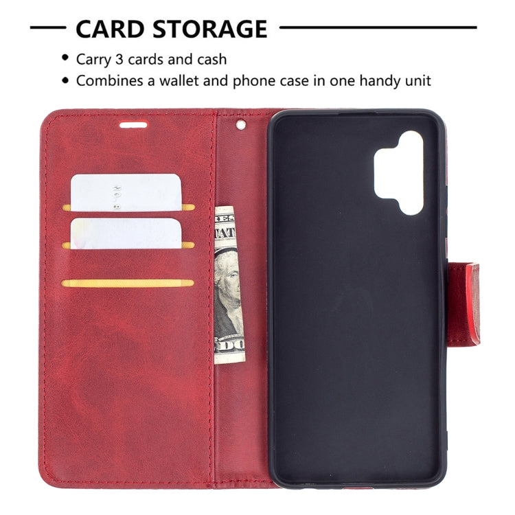 For Samsung Galaxy A32 4G Retro Lambskin Texture Pure Color Horizontal Flip PU Leather Case with Holder & Card Slots & Wallet & Lanyard(Red) by buy2fix