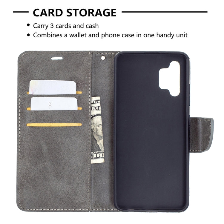 For Samsung Galaxy A32 4G Retro Lambskin Texture Pure Color Horizontal Flip PU Leather Case with Holder & Card Slots & Wallet & Lanyard(Grey) by buy2fix