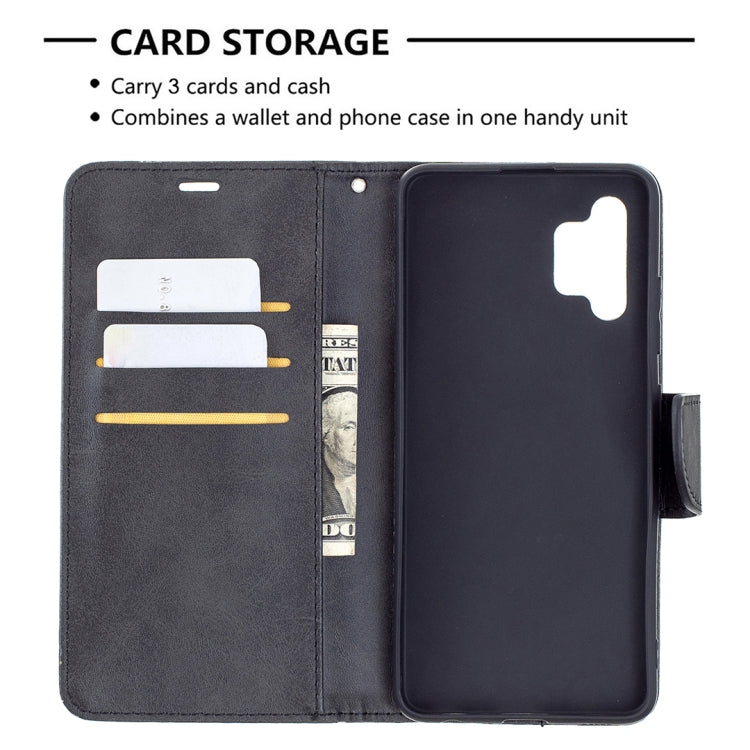 For Samsung Galaxy A32 4G Retro Lambskin Texture Pure Color Horizontal Flip PU Leather Case with Holder & Card Slots & Wallet & Lanyard(Black) by buy2fix