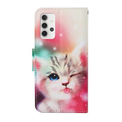 For Samsung Galaxy A32 5G Colored Drawing Pattern Horizontal Flip Leather Case with Holder & Card Slots & Wallet & Lanyard(Squint Cat) by buy2fix