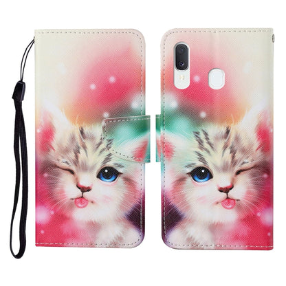 For Samsung Galaxy A40 Colored Drawing Pattern Horizontal Flip Leather Case with Holder & Card Slots & Wallet & Lanyard(Squint Cat) by buy2fix
