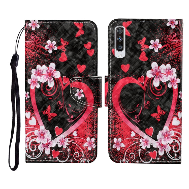 For Samsung Galaxy A50 / A30s Colored Drawing Pattern Horizontal Flip Leather Case with Holder & Card Slots & Wallet & Lanyard(Red Heart) by buy2fix