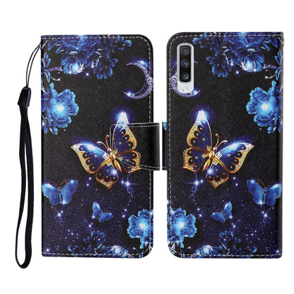 For Samsung Galaxy A50 / A30s Colored Drawing Pattern Horizontal Flip Leather Case with Holder & Card Slots & Wallet & Lanyard(Moon Butterfly) by buy2fix