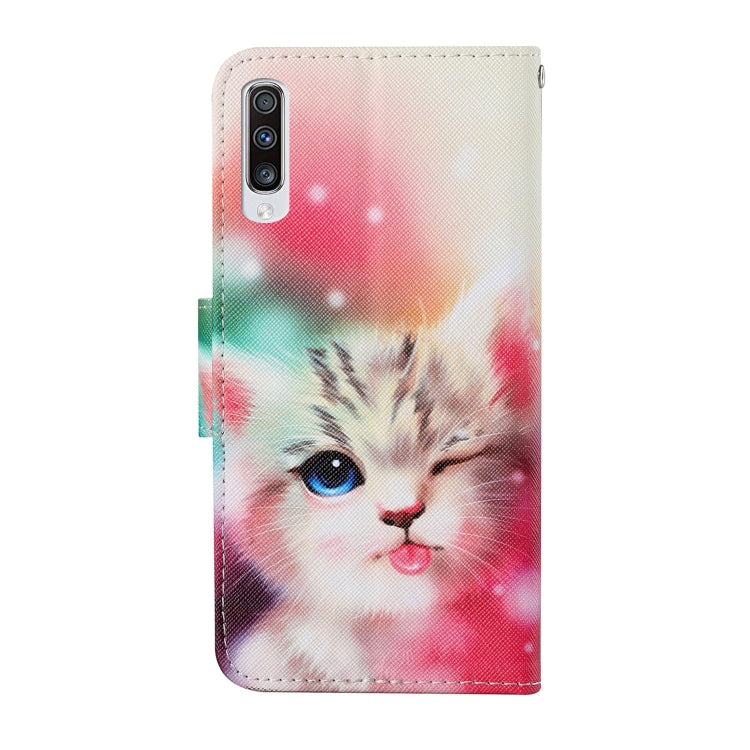 For Samsung Galaxy A50 / A30s Colored Drawing Pattern Horizontal Flip Leather Case with Holder & Card Slots & Wallet & Lanyard(Squint Cat) by buy2fix