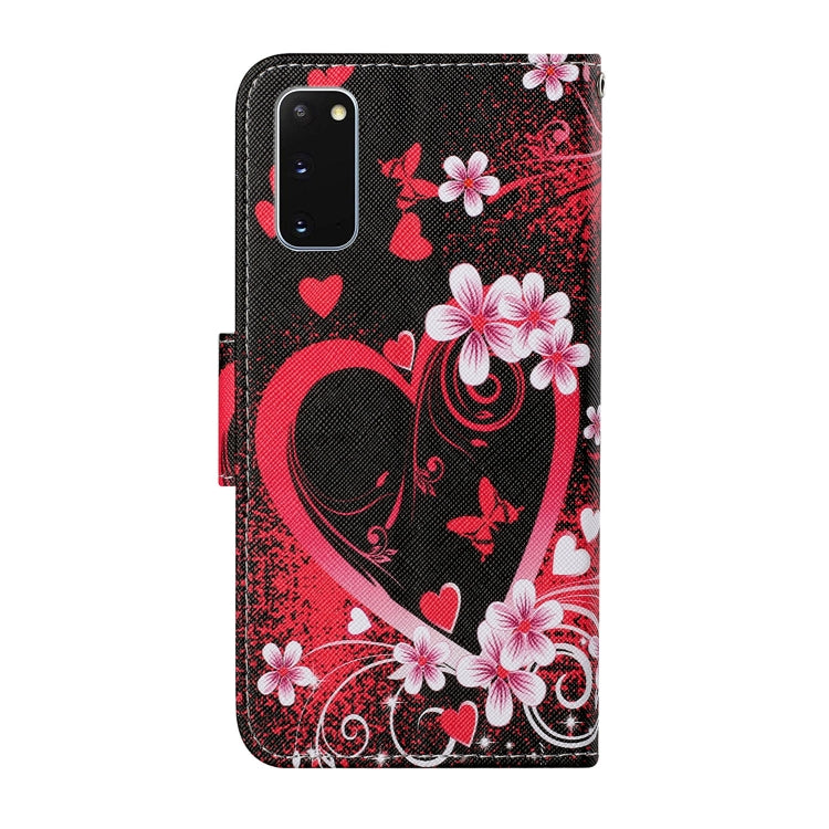 For Samsung Galaxy S20 Colored Drawing Pattern Horizontal Flip Leather Case with Holder & Card Slots & Wallet & Lanyard(Red Heart) by buy2fix