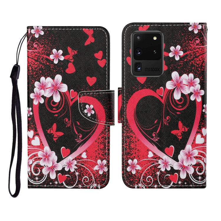 For Samsung Galaxy S20 Ultra Colored Drawing Pattern Horizontal Flip Leather Case with Holder & Card Slots & Wallet & Lanyard(Red Heart) by buy2fix