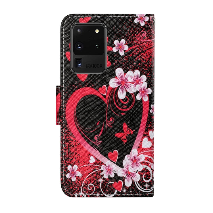 For Samsung Galaxy S20 Ultra Colored Drawing Pattern Horizontal Flip Leather Case with Holder & Card Slots & Wallet & Lanyard(Red Heart) by buy2fix