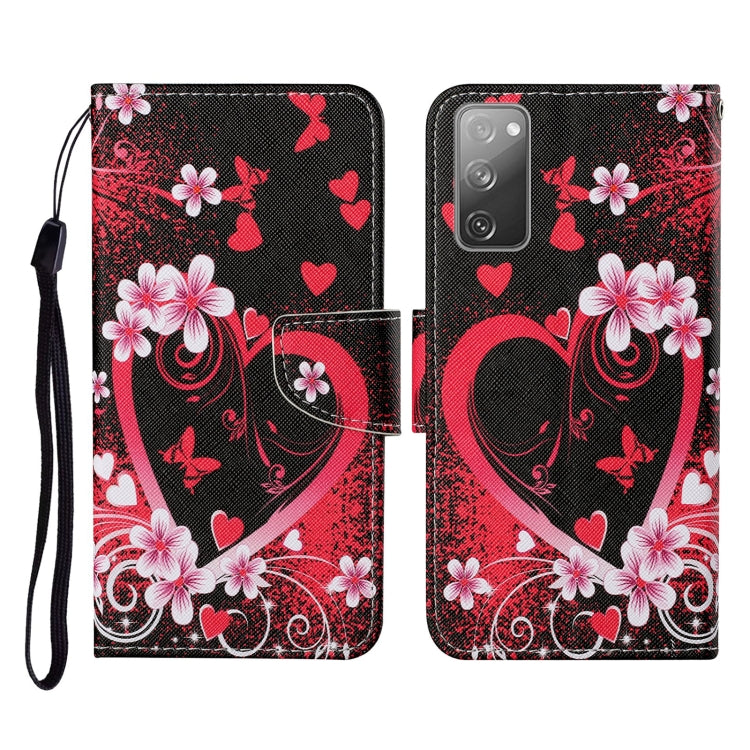 For Samsung Galaxy S20 FE Colored Drawing Pattern Horizontal Flip Leather Case with Holder & Card Slots & Wallet & Lanyard(Red Heart) by buy2fix