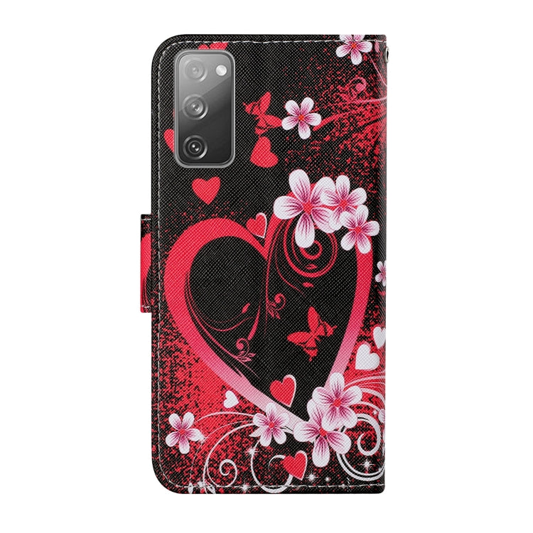 For Samsung Galaxy S20 FE Colored Drawing Pattern Horizontal Flip Leather Case with Holder & Card Slots & Wallet & Lanyard(Red Heart) by buy2fix