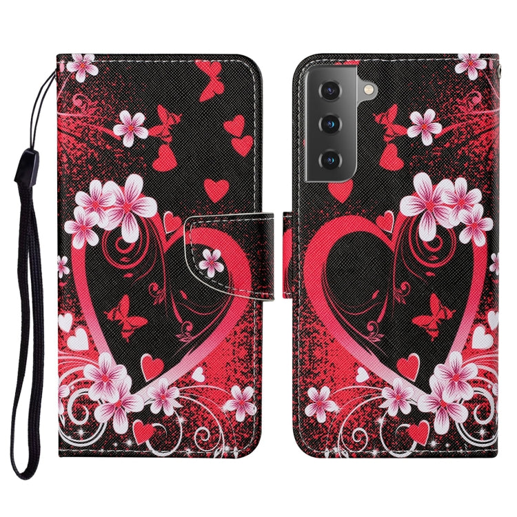 For Samsung Galaxy S21 5G Colored Drawing Pattern Horizontal Flip Leather Case with Holder & Card Slots & Wallet & Lanyard(Red Heart) - Galaxy S21 5G Cases by buy2fix | Online Shopping UK | buy2fix