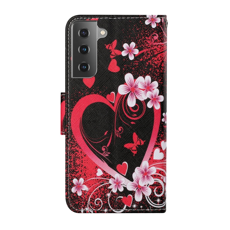 For Samsung Galaxy S21 5G Colored Drawing Pattern Horizontal Flip Leather Case with Holder & Card Slots & Wallet & Lanyard(Red Heart) - Galaxy S21 5G Cases by buy2fix | Online Shopping UK | buy2fix