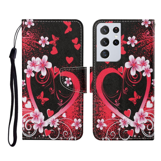 For Samsung Galaxy S21 Ultra 5G Colored Drawing Pattern Horizontal Flip Leather Case with Holder & Card Slots & Wallet & Lanyard(Red Heart) - Galaxy S21 Ultra 5G Cases by buy2fix | Online Shopping UK | buy2fix