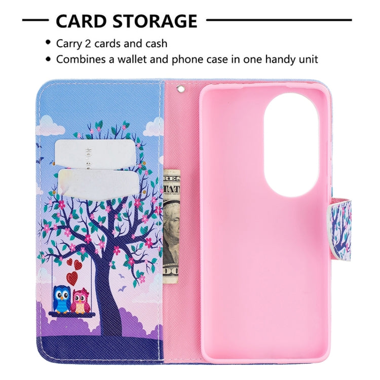 For Huawei P50 Pro Colored Drawing Pattern Horizontal Flip Leather Case with Holder & Card Slots & Wallet(Owl) - Huawei Cases by buy2fix | Online Shopping UK | buy2fix