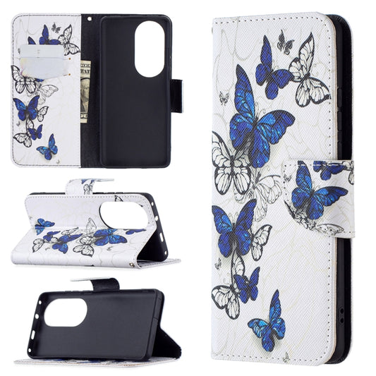 For Huawei P50 Pro Colored Drawing Pattern Horizontal Flip Leather Case with Holder & Card Slots & Wallet(Blue Butterflies) - Huawei Cases by buy2fix | Online Shopping UK | buy2fix