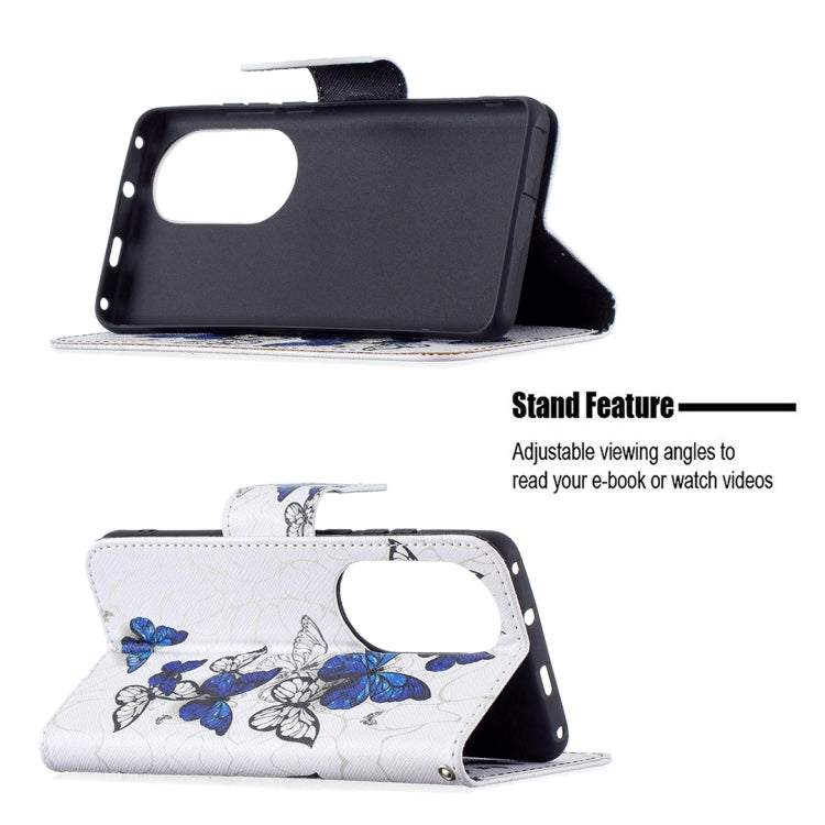 For Huawei P50 Pro Colored Drawing Pattern Horizontal Flip Leather Case with Holder & Card Slots & Wallet(Blue Butterflies) - Huawei Cases by buy2fix | Online Shopping UK | buy2fix