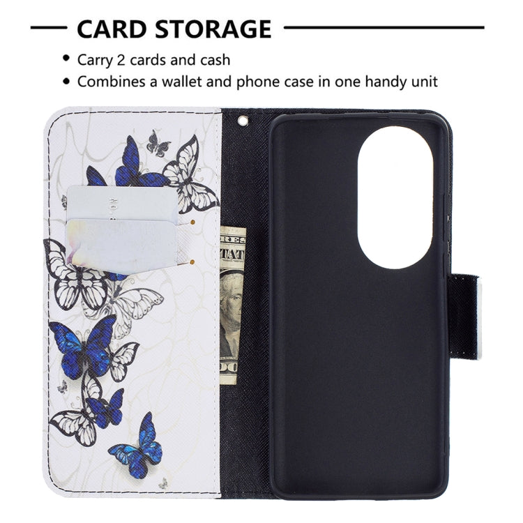 For Huawei P50 Pro Colored Drawing Pattern Horizontal Flip Leather Case with Holder & Card Slots & Wallet(Blue Butterflies) - Huawei Cases by buy2fix | Online Shopping UK | buy2fix