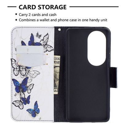 For Huawei P50 Pro Colored Drawing Pattern Horizontal Flip Leather Case with Holder & Card Slots & Wallet(Blue Butterflies) - Huawei Cases by buy2fix | Online Shopping UK | buy2fix