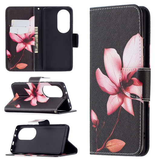 For Huawei P50 Pro Colored Drawing Pattern Horizontal Flip Leather Case with Holder & Card Slots & Wallet(Lotus) - Huawei Cases by buy2fix | Online Shopping UK | buy2fix