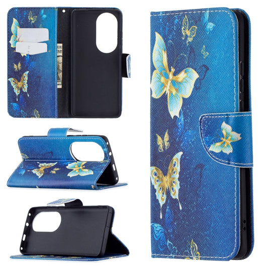 For Huawei P50 Pro Colored Drawing Pattern Horizontal Flip Leather Case with Holder & Card Slots & Wallet(Gold Butterfly) - Huawei Cases by buy2fix | Online Shopping UK | buy2fix