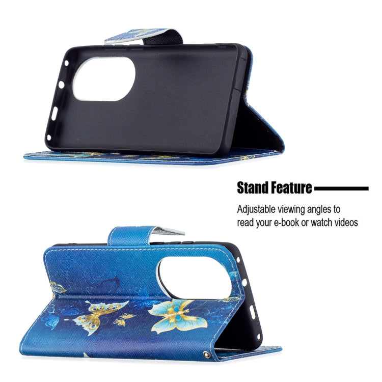 For Huawei P50 Pro Colored Drawing Pattern Horizontal Flip Leather Case with Holder & Card Slots & Wallet(Gold Butterfly) - Huawei Cases by buy2fix | Online Shopping UK | buy2fix