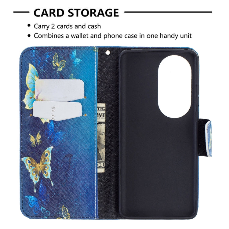 For Huawei P50 Pro Colored Drawing Pattern Horizontal Flip Leather Case with Holder & Card Slots & Wallet(Gold Butterfly) - Huawei Cases by buy2fix | Online Shopping UK | buy2fix
