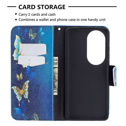 For Huawei P50 Pro Colored Drawing Pattern Horizontal Flip Leather Case with Holder & Card Slots & Wallet(Gold Butterfly) - Huawei Cases by buy2fix | Online Shopping UK | buy2fix
