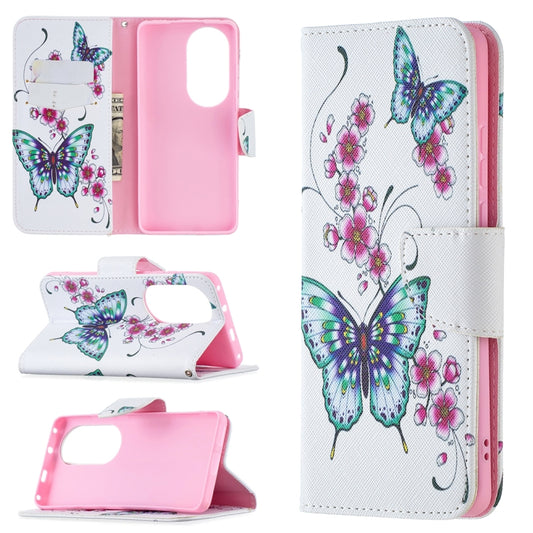 For Huawei P50 Pro Colored Drawing Pattern Horizontal Flip Leather Case with Holder & Card Slots & Wallet(Peach Blossom Butterfly) - Huawei Cases by buy2fix | Online Shopping UK | buy2fix