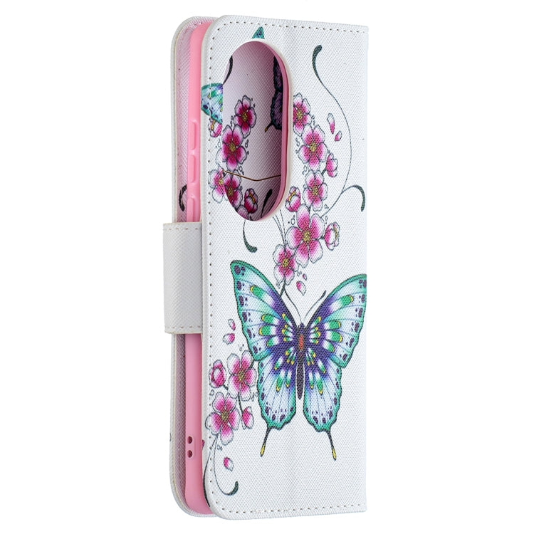 For Huawei P50 Pro Colored Drawing Pattern Horizontal Flip Leather Case with Holder & Card Slots & Wallet(Peach Blossom Butterfly) - Huawei Cases by buy2fix | Online Shopping UK | buy2fix